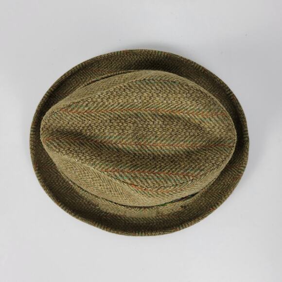 Vintage Richman Bros Fedora Trilby Hat Mens 7-7 1/8 Green Plaid Feathers Box - Picture 2 of 16